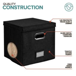 Vinyl Record Storage Box for up to 50 12-Inch Albums Records Crate LP Album Storage Fabric Storage Boxes with Lids