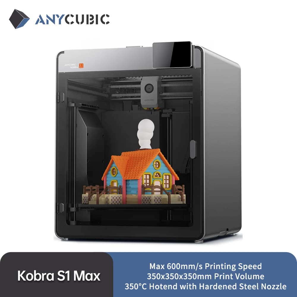 ANYCUBIC Kobra S1 Max 3D Printer, 350℃ Hotend,Hardened Steel Extruder, Up to 600mm/s Printing Speed Build Volume 350×350×350mm
