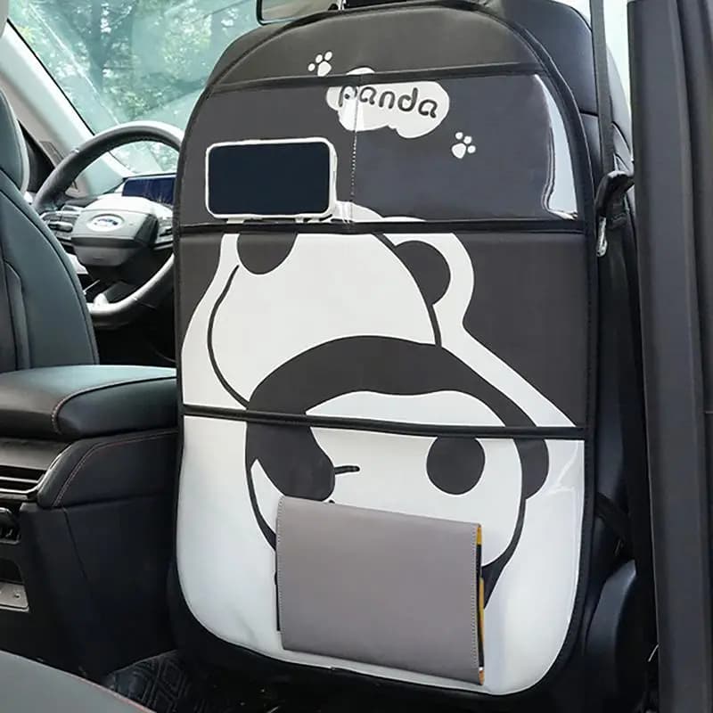 Kick Mat Back Seat Protector Cartoon Panda Car Backseat Cover With Transparent Pocket Car Supply KidsKick Mat For Back Seat