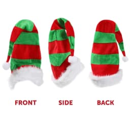 Striped Elf Hat Novelty Christmas Fancy Dress Accessory - Tall Red & Green Striped Elf Hat With Wire to Pose It as You Like