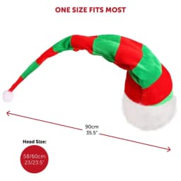 Striped Elf Hat Novelty Christmas Fancy Dress Accessory - Tall Red & Green Striped Elf Hat With Wire to Pose It as You Like