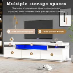 TV stand for 70-inch TV High-visibility TV stand with LED lights with open storage space for bedroom Living room Furniture