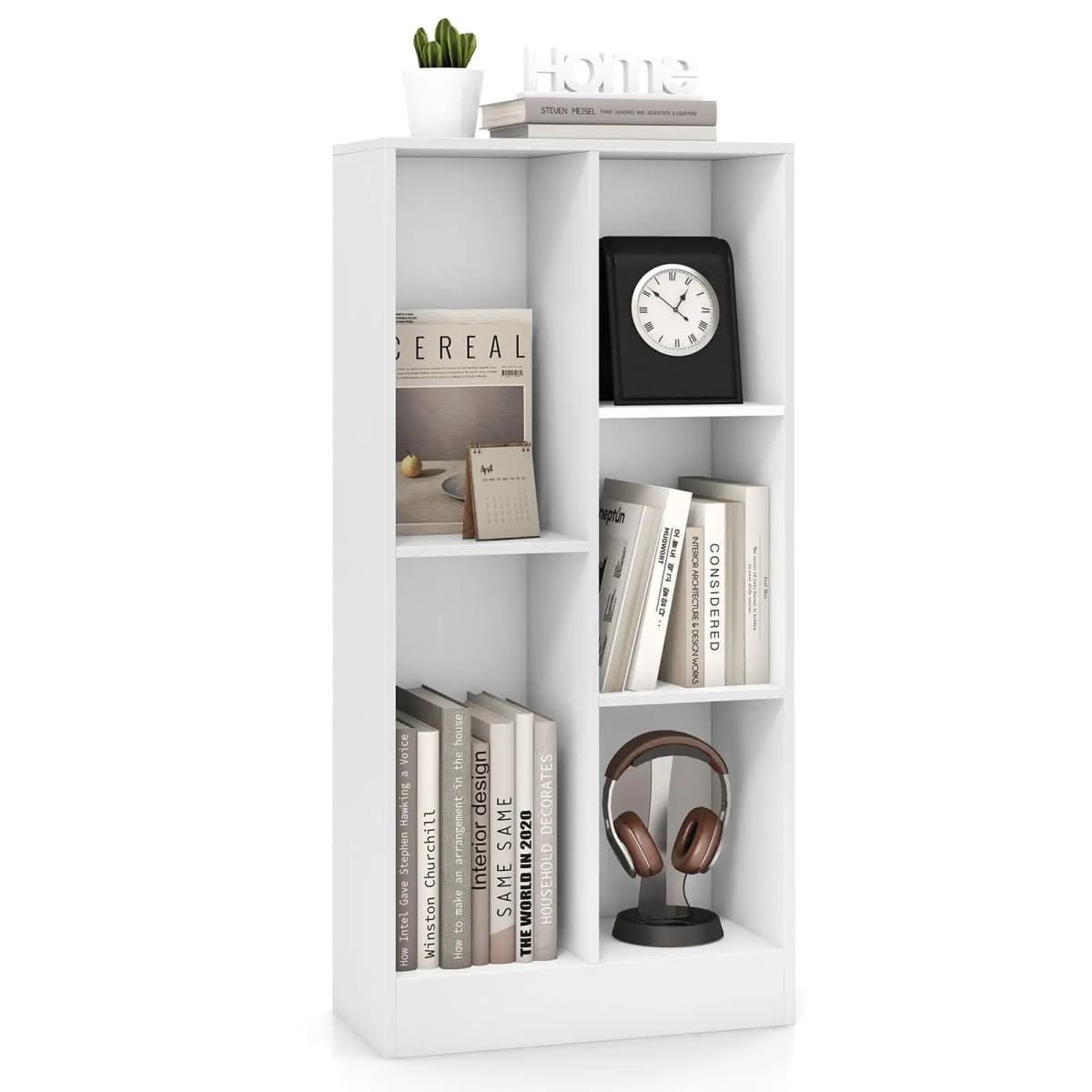 GOFLAME 5-Cube Bookshelf, Freestanding Storage Organizer with 2 Anti-Tipping Kits