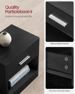 VASAGLE Bedside Tables, Set of 2, Side Table with Drawer, Handle, Open Compartment, End Table