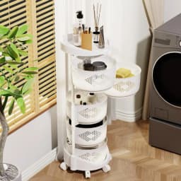 Kitchen Storage Cart, 5 Tier Circular Rotating Basket, Large Storage Rack with 360 Degree Wheels, Fruit Vegetable Shelf