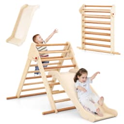 DORTALA Kids Climbing Triangle Set Foldable Wooden Climbing Triangle Ladder with Ramp