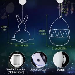 Easter Window Decorations Holiday Lighted Bunny Decorations Egg Bunny Light Sign Neon LED With Suction Cup For Indoor Home Door