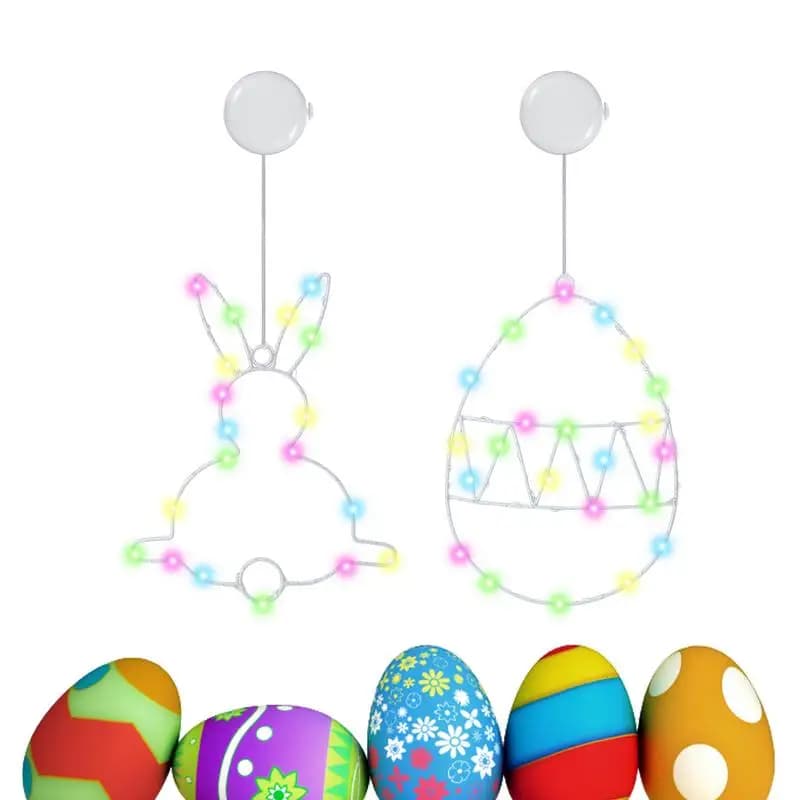 Easter Window Decorations Holiday Lighted Bunny Decorations Egg Bunny Light Sign Neon LED With Suction Cup For Indoor Home Door