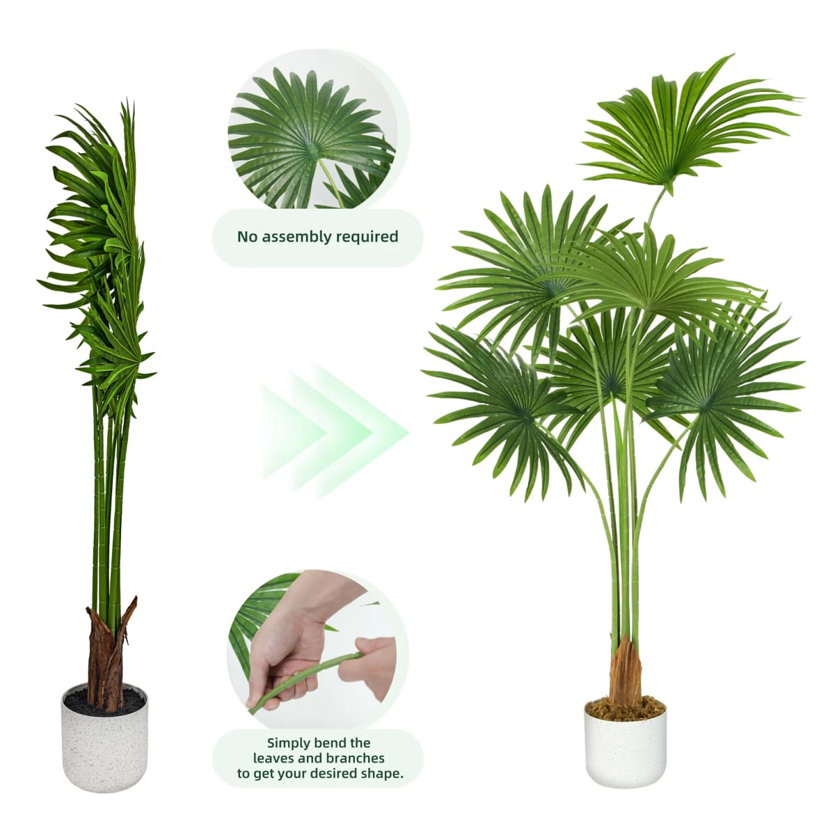 mcc direct Artificial Fan Palm Tree, Decorative Artificial Plant with Plastic Planter and Artificial Moss for House Bedroom