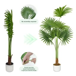 mcc direct Artificial Fan Palm Tree, Decorative Artificial Plant with Plastic Planter and Artificial Moss for House Bedroom