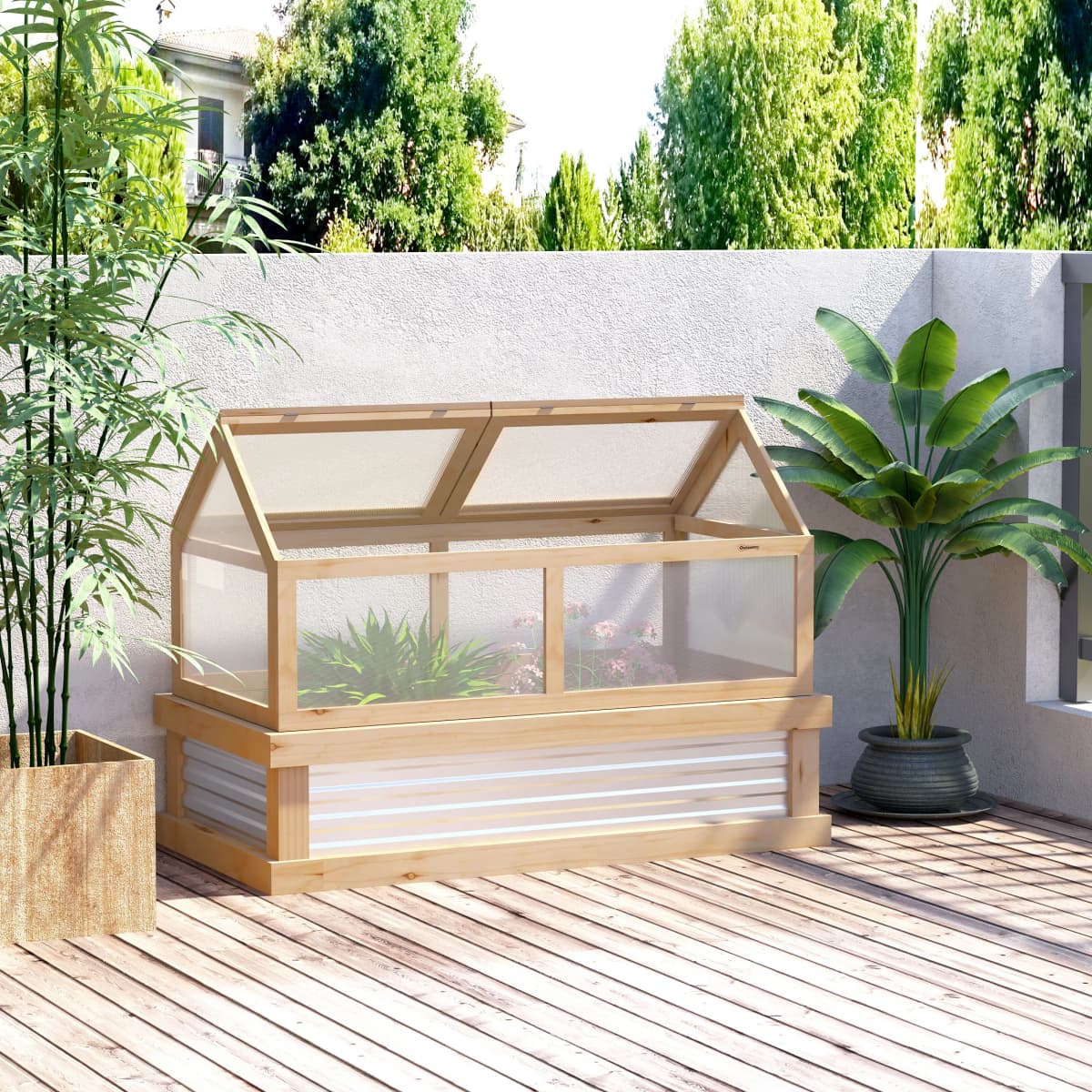 Raised Garden Bed Kit W/ Greenhouse Top Cold Frame Planter Protection Natural