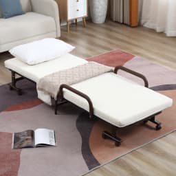 HOMCOM Folding Bed with Mattress & Wheels, Adjustable Backrest Guest, White