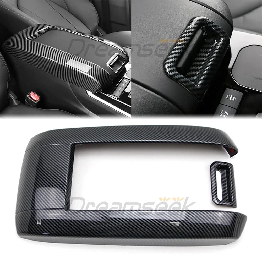 Car Interior Center Console Armrest Box Handle Cover Trim Kit For Toyota Highlander XU70 2020 2021 2022 2023 Carbon Fiber Style