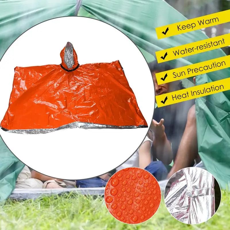 Emergency Water Proof Raincoat Aluminum Film Disposable Poncho Cold Insulation Rainwear Blankets Survival Tool Camping Equipment