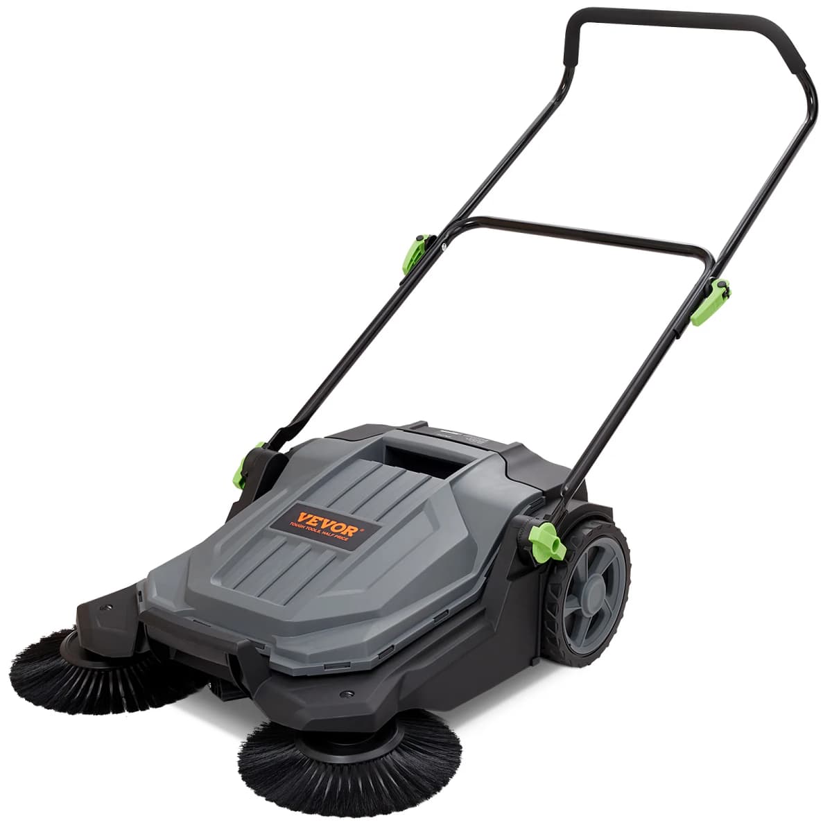 SucceBuy Walk-behind Hand Push Floor Sweeper 25.6" Sweeping Width Floor Sweeper 5-Gal Waste Container Angle & Height Adjustable