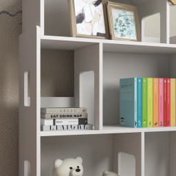 ZONEKIZ Toy Storage Shelf, 3 Tier Children Bookcase with 6 Cubes, for Playroom, Nursery, Bedroom, Kids Room - White