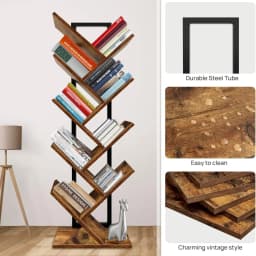 Brown 9 Tier Tree Bookcase Wooden Bookcase Floor Standing Corner Bookcase Personalised Display Storage Shelf