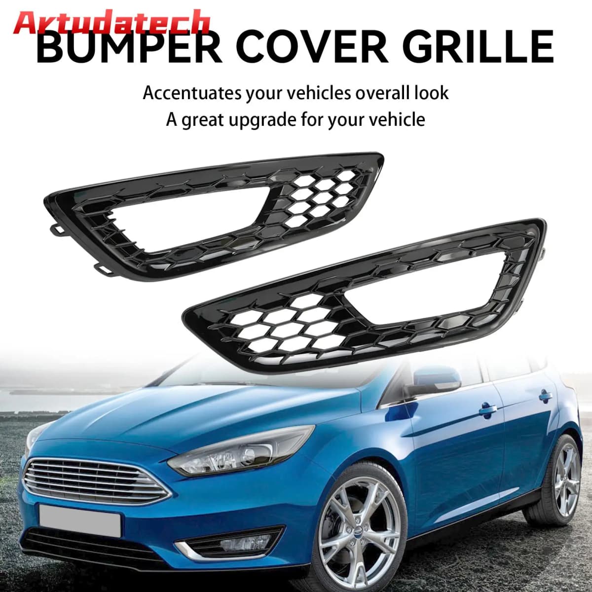 Artudatech 2PCS Front Bumper Fog Light Lamp Cover Bezel Grille fit for Ford Focus 2015-2018 2016 2017