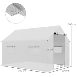 2 X 3(m) Polytunnel Greenhouse with Wide Door & 4 Mesh Windows, White