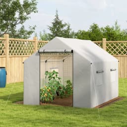 2 X 3(m) Polytunnel Greenhouse with Wide Door & 4 Mesh Windows, White