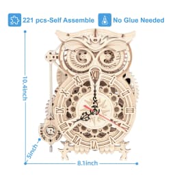 Robotime Rokr 3D Owl Clock DIY Wooden Model Building Block Kit Easy Assembly Creative Toy Gift for Children & Adults LK503