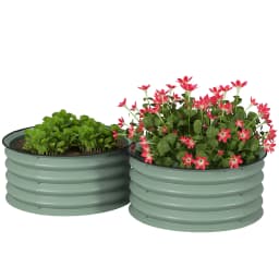 Set of 2 Raised Garden Bed Metal Planter Box with Safety Edging, Green