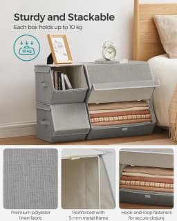SONGMICS Set of 4 Storage Boxes with Lids, Stackable Wardrobe Storage Organisers, Storage Bins with Magnetic Closures
