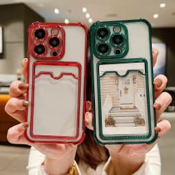 Luxury Plating Transparent Wallet Card Holder Phone Case For iPhone 15 14 13 12 11 Pro Max Plus Card Slot Shockproof Soft Cover