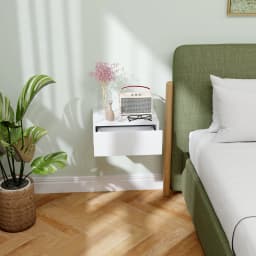 HOMCOM Floating Bedside Table, Wall-Mounted Side Table for Bedroom, White