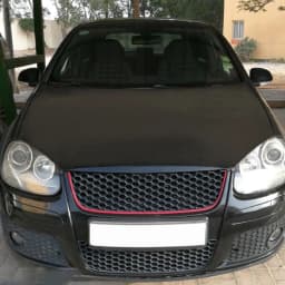 Front Bumper Upper + Lower Mesh Grille Red Trim Compatible with 2006-2009 VW Jetta Golf GTI GLI /MK5 Front Grille Assembly Black
