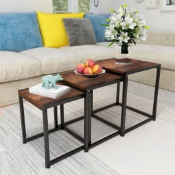 【Breeins】Industrial Style Set of 3 Square Nesting Side Tables Livingroom Home Decoration