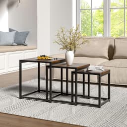 【Breeins】Industrial Style Set of 3 Square Nesting Side Tables Livingroom Home Decoration