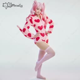 Meowcos Women's Cow Style Bodycon Romper Pajama Heart Print Long Sleeve Zipper Bodycon Jumpsuit Sleepwear with Choker and Socks