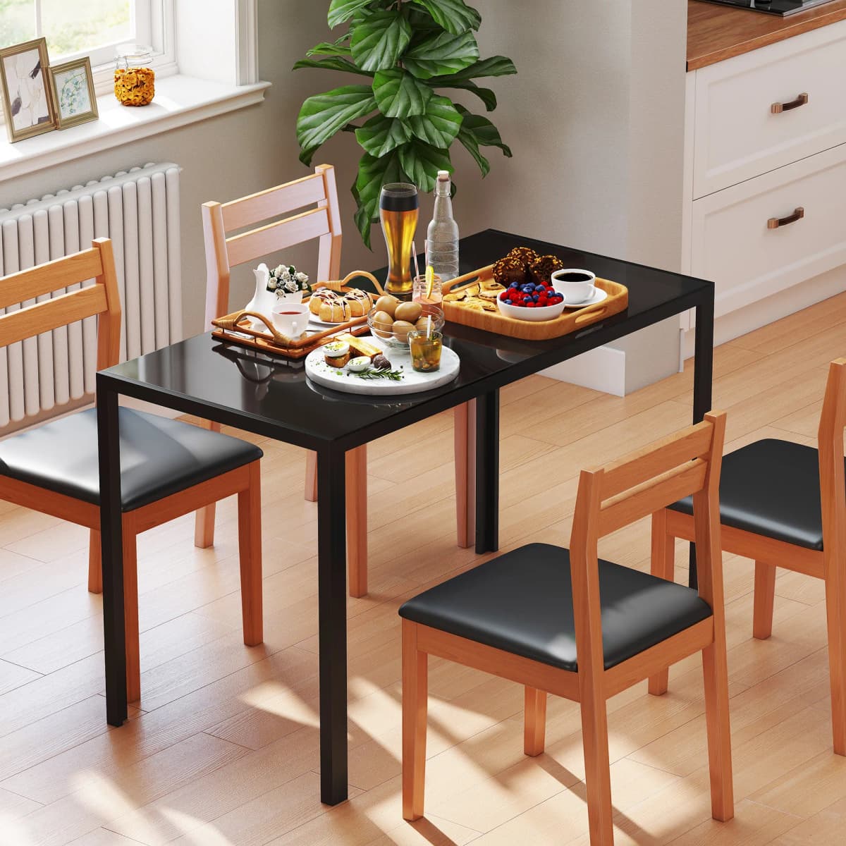 HOMCOM Modern Rectangular 4 Seater Dining Table with Tempered Glass Top