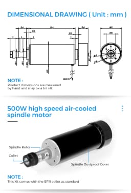 Twotrees 500W Air Cooled Spindle Motor Kit with Power Supply for Milling CNC Engraver TTC450 UK