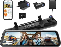 WOLFBOX G900 Tripro Cabin Version 3 Channel 4K Rear View Mirror dash Camera, STARVIS 2 IMX678, Voice Control,Includes 256G Card