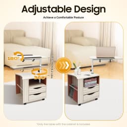Height Adjustable Nightstand with Lockable Wheels, Over-Bed Movable Bedside Table with 2-Drawers, Bedroom Side Storage
