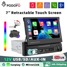 Podofo Carplay Android Auto Car MP5 Player 7 Inch 1Din Manually Retractable Car Radio Multimedia MP5 Player FM BT USB Autoradio