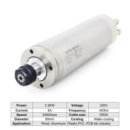 RTM-80-2.2 80*246mm 2.2KW ER20 Water Cooled Cooling Spindle Motor CNC Router Milling Kit +Frequency Converter
