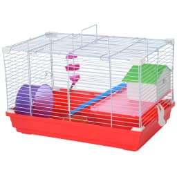 PawHut Hamster Cage, Small Gerbil Cage 2 Tiers Portable with Handle, Exercise Wheel, Water Bottle, Dishes