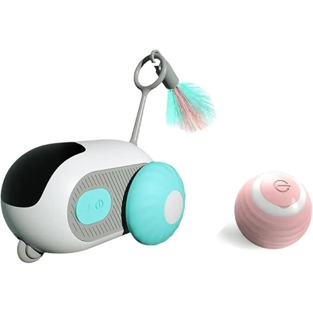 Interactive Cat Toy Car Set - Self-Moving Ball & Remote Control - Stimulating Kitten Play - Indoor Pet Activity Toys - UK Wareho