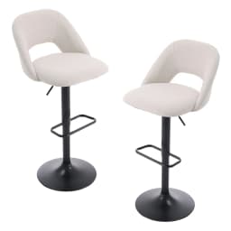 2-Pcs Linen Counter Swivel Height Breakfast Bar Stools with Footrest Backrest, Height Adjustable Dining Room High Chair