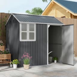 7 X 6 ft Metal Garden Shed Outdoor Storage Shed W/ Door Sloped Roof, Dark Gray