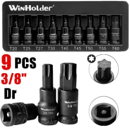 WinHolder 9PCS IMPACT TORX Star BIT Sockets Set 3/8" T20 T25 T27 T30 T40 T45 T50 T55 T60 For Most Auto Industrial Application
