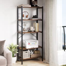GOFLAME 5-Tier Bookshelf Bookcase Display Rack with Metal Frame-Coffee