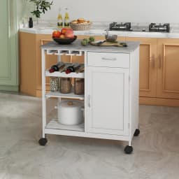 HOMCOM Kitchen Trolley Utility Cart W/ Wheel Wine Rack Open Shelf and Cabinet