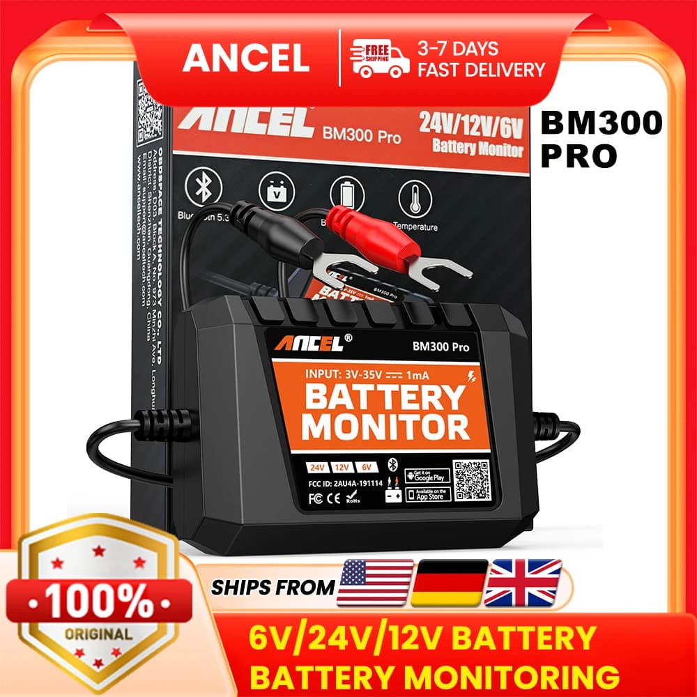 ANCEL BM300 Pro 6V/12V/24V Battery Tester Tool Bluetooth Battery Monitor SOC Battery Health Analyzer Battery Tools for Car Truck
