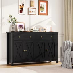 Getone Large Sideboard, Kitchen Sideboard Storage Cabinet with 2 Drawers 4 Doors for Living Room Dining Room White 140x40x89cm