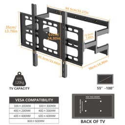 Full Motion TV Wall Mount for 55-100 Inches LED LCD TV Bracket Swivel Dual Articulating Arm
