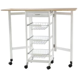 HOMCOM Drop-Leaf Kitchen Trolley w/ 3 Baskets Drawer Surface Top 6 Wheels White